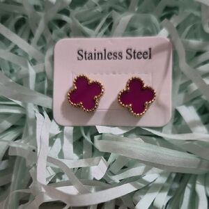 VCA Gold and Purple Stainless Steel Clover Earrings